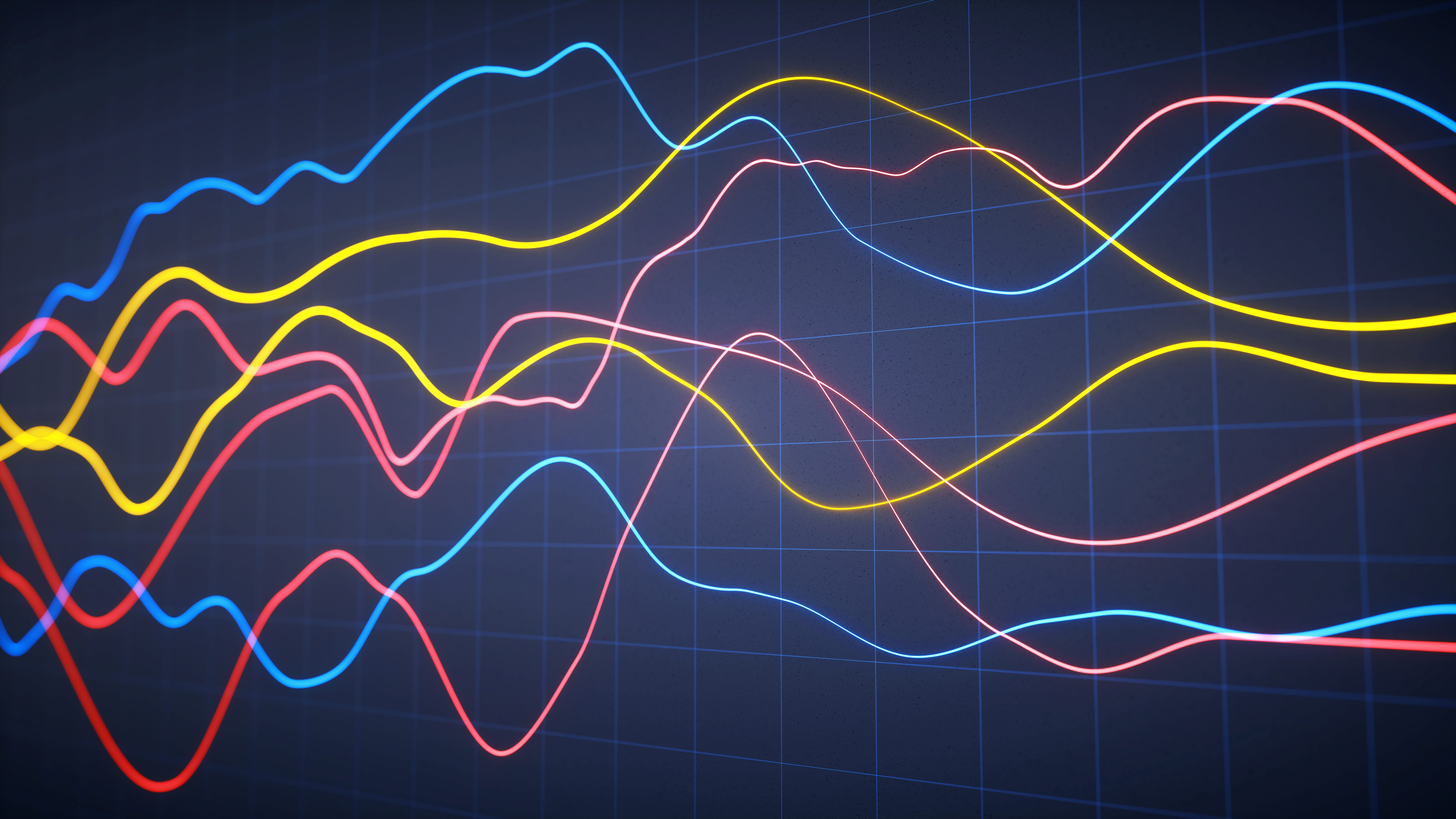 Simple abstract line chart with colorful defocused curves